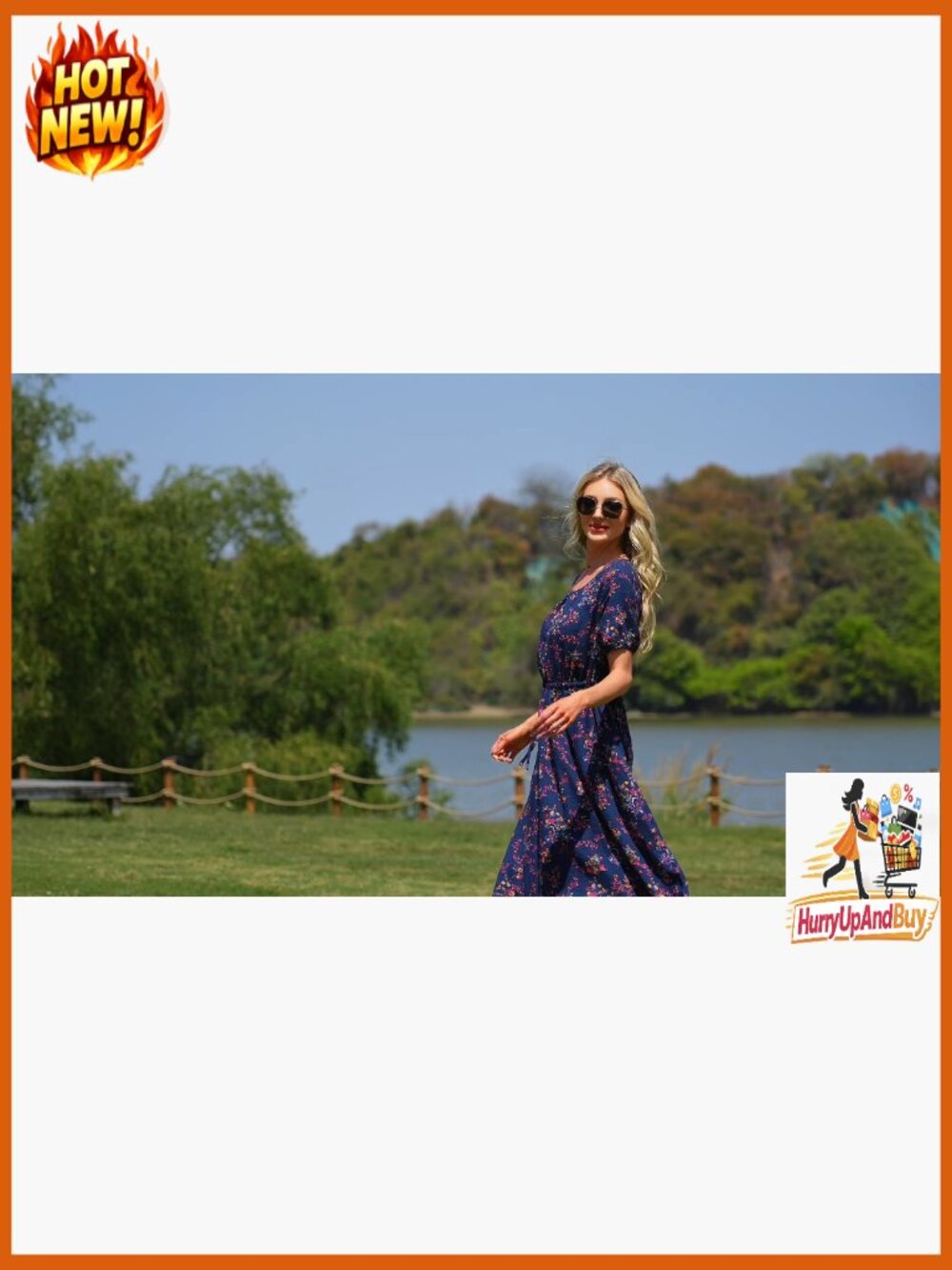 Boho Maxi Dress with Puff Sleeves Drawstring Waist Pockets Summer Casual - Picture 6 of 7